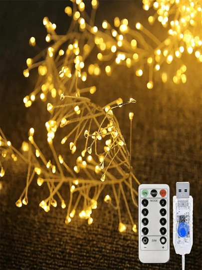1 件铜线爆竹灯串，50/100LED 圣诞树装饰灯，USB 供电仙女灯串，带遥控器，适合圣诞派对、家庭花园装饰（暖白色）