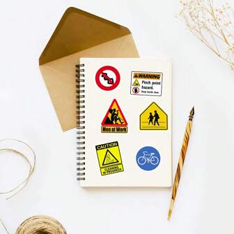 100st Varningsskyltar Graffiti Stickers,Gitar Skateboard Flaskor Bumper Hjälm Snowboard Laptop Telefonfodral Kylskåp Dörr Bagage Motorcyklar Bil DIY Doodle Stickers,Perfekta presenter