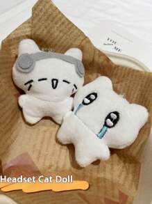 قلادة بشكل قطة مع سماعات موسيقية قطعة واحدة، قلادة مفتاح قطة باكية، زينة حقيبة الظهر دمية ناعمة كرتونية للشفاء