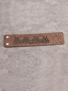 1 Stück Punk Rock Flammen Totenkopf Leder Breites Armband, Gothic Stil große und kleine Dämonenkopf Stern-förmige Accessoires, verstellbares Leder Armband für Herren & Damen, Karnevals Party Zubehör