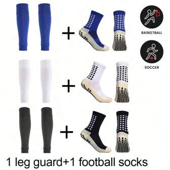 Sport în aer liber 1 set șosete sport anti-alunecare cu paratibie, echipamente de joc de fotbal