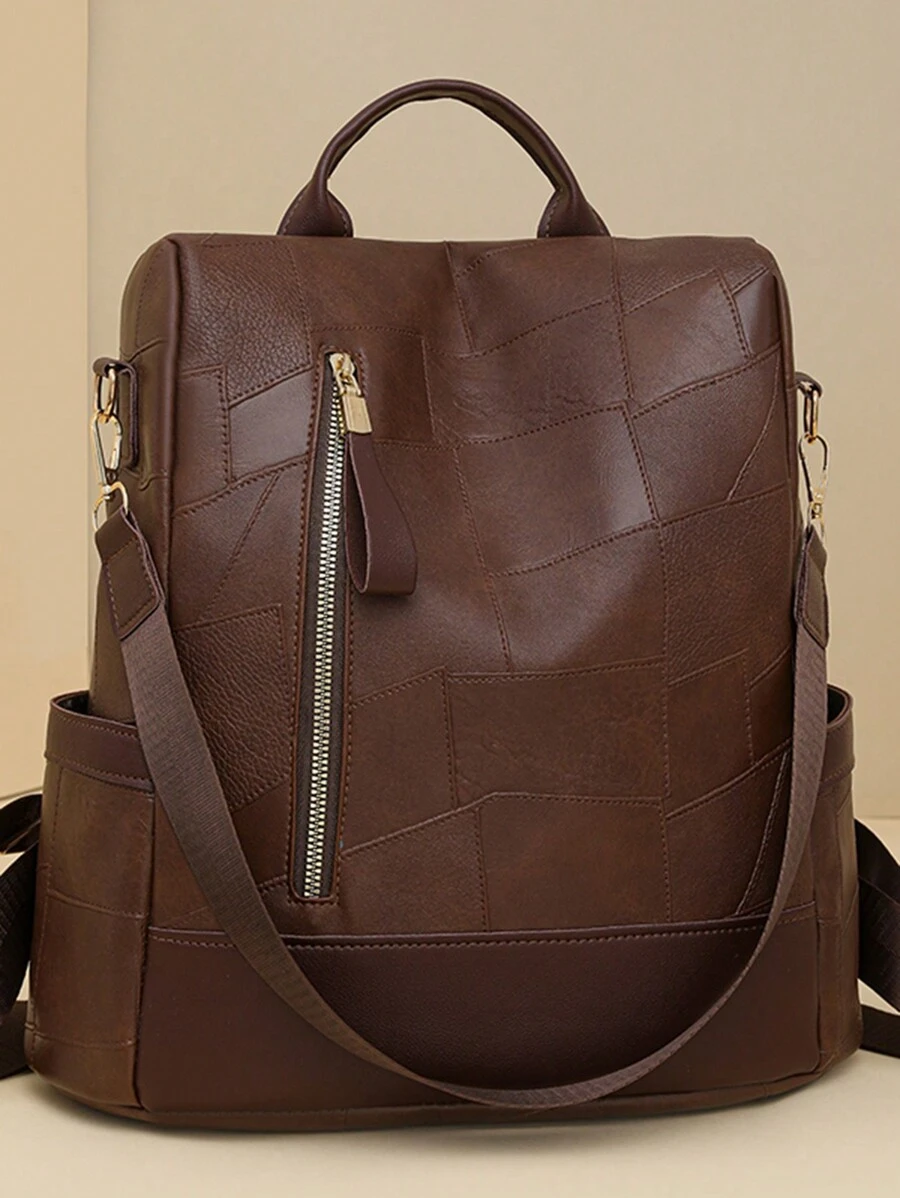 Anti-Theft Plain Stylish Multifunction Backpack, Suitable For Commuting And Travel, Back To School Essentials - Coffee Brown - View 1