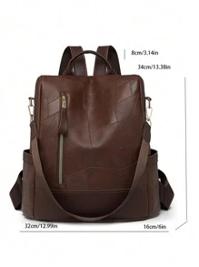 Anti-Theft Plain Stylish Multifunction Backpack, Suitable For Commuting And Travel, Back To School Essentials - Coffee Brown - View 6