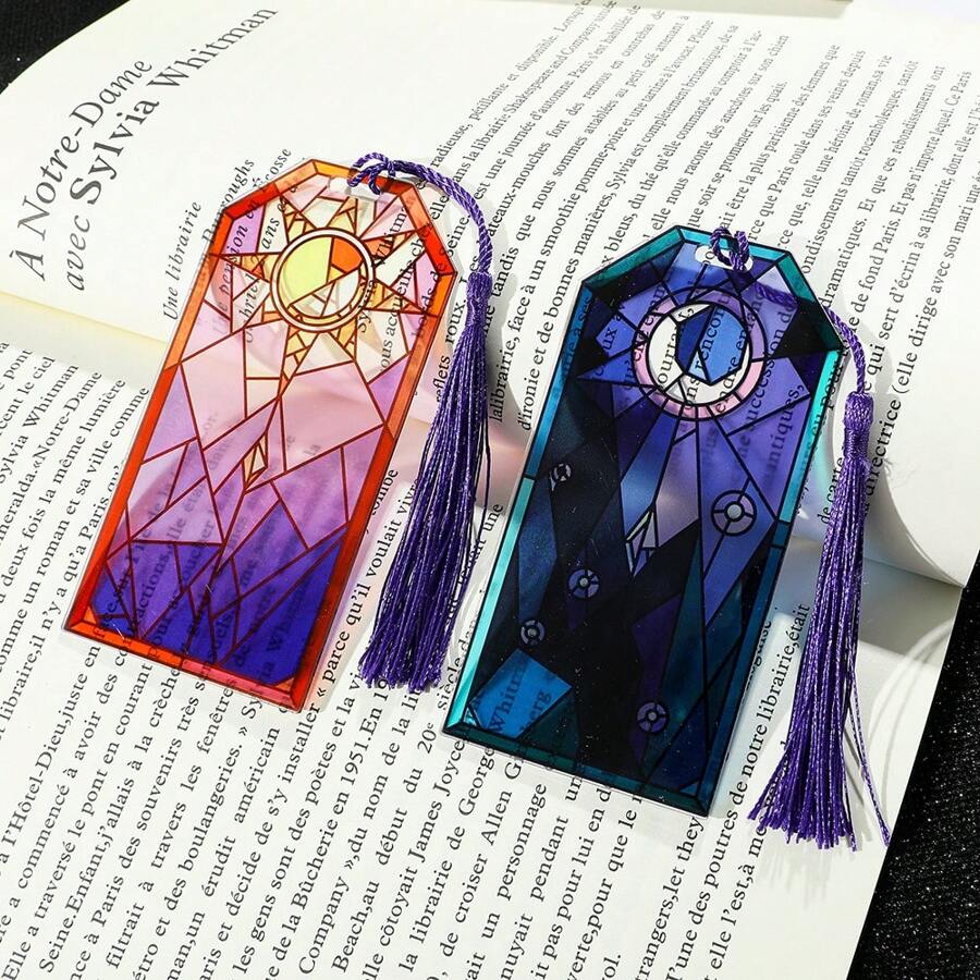 1 件装太阳和月亮透明书签，亚克力书签带流苏，适合爱书人收藏礼物，适合书虫的圣诞节礼物，适合书呆子的阅读标记 - 均碼 - 查看 1