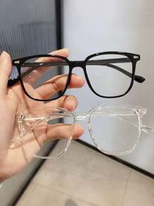 2 件装女士方形耳钉点缀黑色透明眼镜适合学校透明眼镜配件 - 黑色+透明 - 查看 9