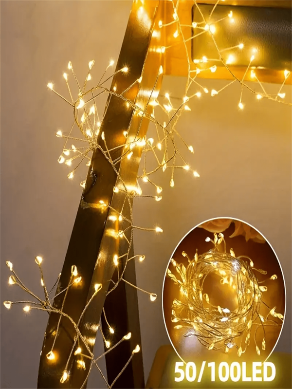 1 Peça Luz de Cordão Tipo Bombinha de Arame de Cobre, 50/100 LEDs Decoração de Árvore de Natal, Luz de Fada com Alimentação USB, com Controle Remoto, Adequado para Festas de Natal, Decoração de Casa e Jardim (Branco Quente)