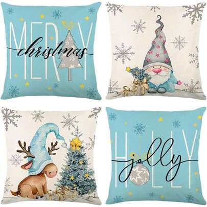 4pcs Pillow Covers Tree Gnome Deer Toss Pillowcases Winter Holiday Cushion Covers Decoration Room Decoration For Home Sofa Single Sided Without Pillow Core Christmas  Christmas Decor  Christmas Decorations Christmas Decoration Home Decor