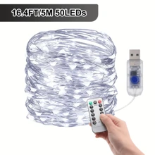 1 dây đèn USB Fairy Light, 66ft 200LED 33ft 100 LED 16,4ft 50LED Đèn dây bạc đổi màu với 8 chế độ chiếu sáng Điều khiển từ xa cho trần phòng ngủ thủ công Trang trí Halloween Giáng sinh, Đèn dây đồng nhiều màu - USB - Xem 18