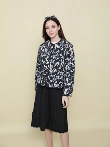 Giacca con stampa semplice e versatile con bottoni, manica lunga, di moda - nero - Visualizzare 1