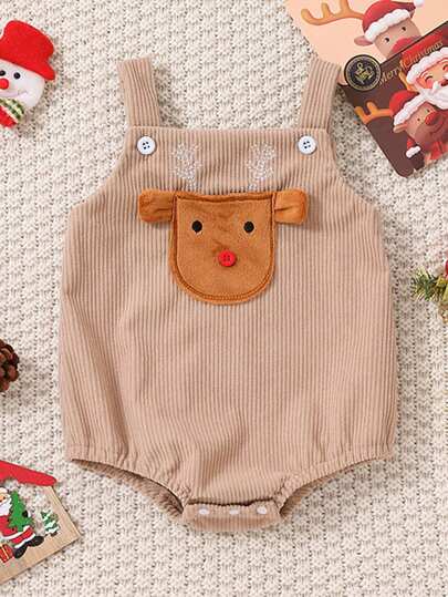 女宝宝可爱圣诞驯鹿新生儿连体衣，圣诞节假日服装，最佳圣诞礼物