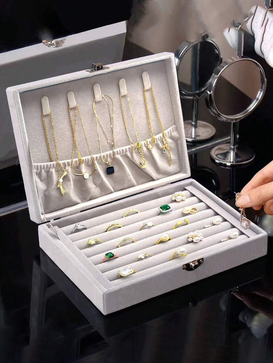 Hộp đựng trang sức nhung, Hộp đựng trang sức dung tích lớn, Hộp lưu trữ đồ trang điểm, Lưu trữ & sắp xếp đồ trang trí nhà cửa, Khay trưng bày trang sức để bàn, Giá đựng trang sức đa năng Hộp đựng trang sức du lịch, Hộp lưu trữ trưng bày nhẫn - Nhiều màu - Xem 1
