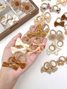 50 cái/bộ nơ nhiều màu, trái tim, dây buộc tóc trang trí hoa, quà tặng cho bé gái - Nhiều màu - Xem 6
