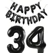 Conjunto de 15 globos negros de "Feliz cumpleaños" de 16 pulgadas, globos de letra de aluminio "Feliz cumpleaños", globos de aluminio números 16, 18, 20, 21, 25, 30, 32, 35, 40, 50, 60 adecuados para decorar fiestas de cumpleaños y crear un ambiente festivo, Navidad - Negro - Ver 23