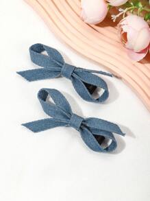 2pcs Thick Denim Bow Hair Clips, Elegant Side Bangs Clips