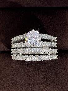 礼盒套装 2 枚戒指，奢华全水钻订婚戒指，适合婚宴，情人节礼物，适合女孩、妈妈、母亲、母亲节、礼物