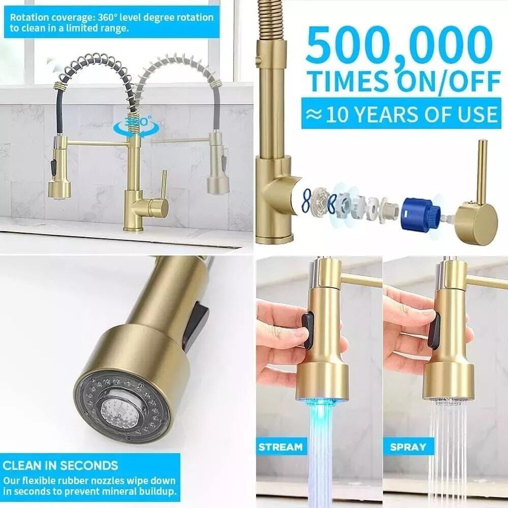 Kitchen Sink Faucet, Pull Down Spring Single Handle Stainless Steel