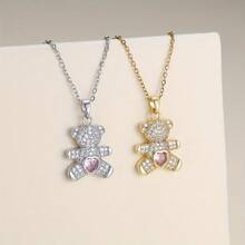 1 chiếc vòng cổ cho phụ nữ - Vòng cổ mặt gấu trái tim Zirconia màu hồng, trang sức phong cách công sở dễ thương và quyến rũ - vòng cổ - Xem 6