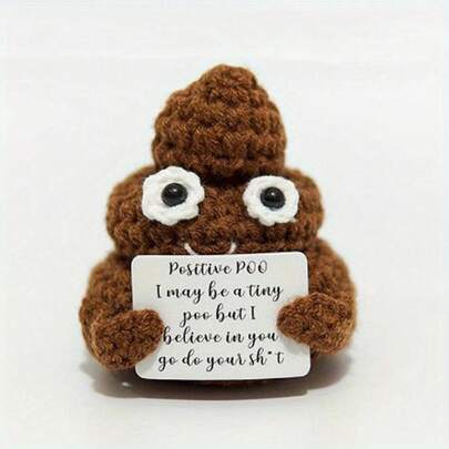 1件可爱针织正能量装饰品，创意礼物，趣味钩针小摆件，附赠鼓励卡片，生日/情人节卧室/家庭办公室装饰