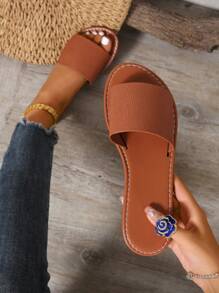 Giày đế bằng thường ngày phong cách Hàn Quốc dành cho nữ, dép hở mũi cho mùa hè, xuân và thu, dép đế bằng La Mã mới cho nữ, giày đế bằng thời trang mặc với váy, bãi biển, căn hộ - màu nâu - Xem 1