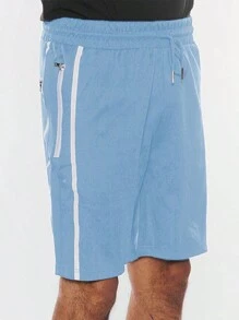 Mens Stripe Tape Zip Up Jacket And  Short  Set Co-Ord Long Sleeve Two-Piece Set - Màu xanh da trời - Xem 6