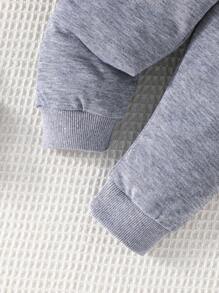 2pcs/Set Baby Girls Cute Floral Bouquet Decorated Round Neck Sweatshirt And Solid Color Pants, Spring Autumn - Grey - View 5