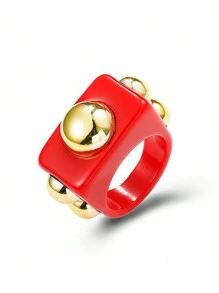 Cute Childlike Assembled Geometric Resin Acrylic Ring - Black - View 13