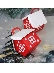 10 Peças Caixas de Presente de Casa Nevadas de Natal, Enfeites de Casa Vermelhos de Natal, Lembrancinhas Criativas Europeias de Festa de Natal, Caixas de Doces