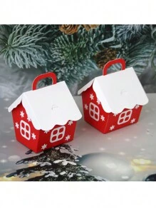 10 Peças Caixas de Presente de Casa Nevadas de Natal, Enfeites de Casa Vermelhos de Natal, Lembrancinhas Criativas Europeias de Festa de Natal, Caixas de Doces