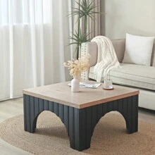 Modern Rustic Wooden Coffee Table With Black Base – Solid Wood Top And Arch Design Legs, Perfect For Living Room, Office, Or Lounge
