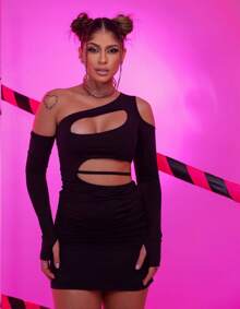 LARISSA POLIAMITY DRESS - 黑色 - 查看 1