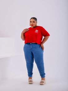 Women's Skinny Plus Size High Waist Jeans With Lycra - 藍色 - 查看 1
