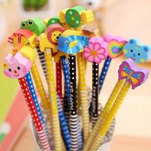 10pcs Random Cartoon Cute Pencil Writing Learning Office Pencil With Eraser Head Exam Special  Learning Stationery Prize