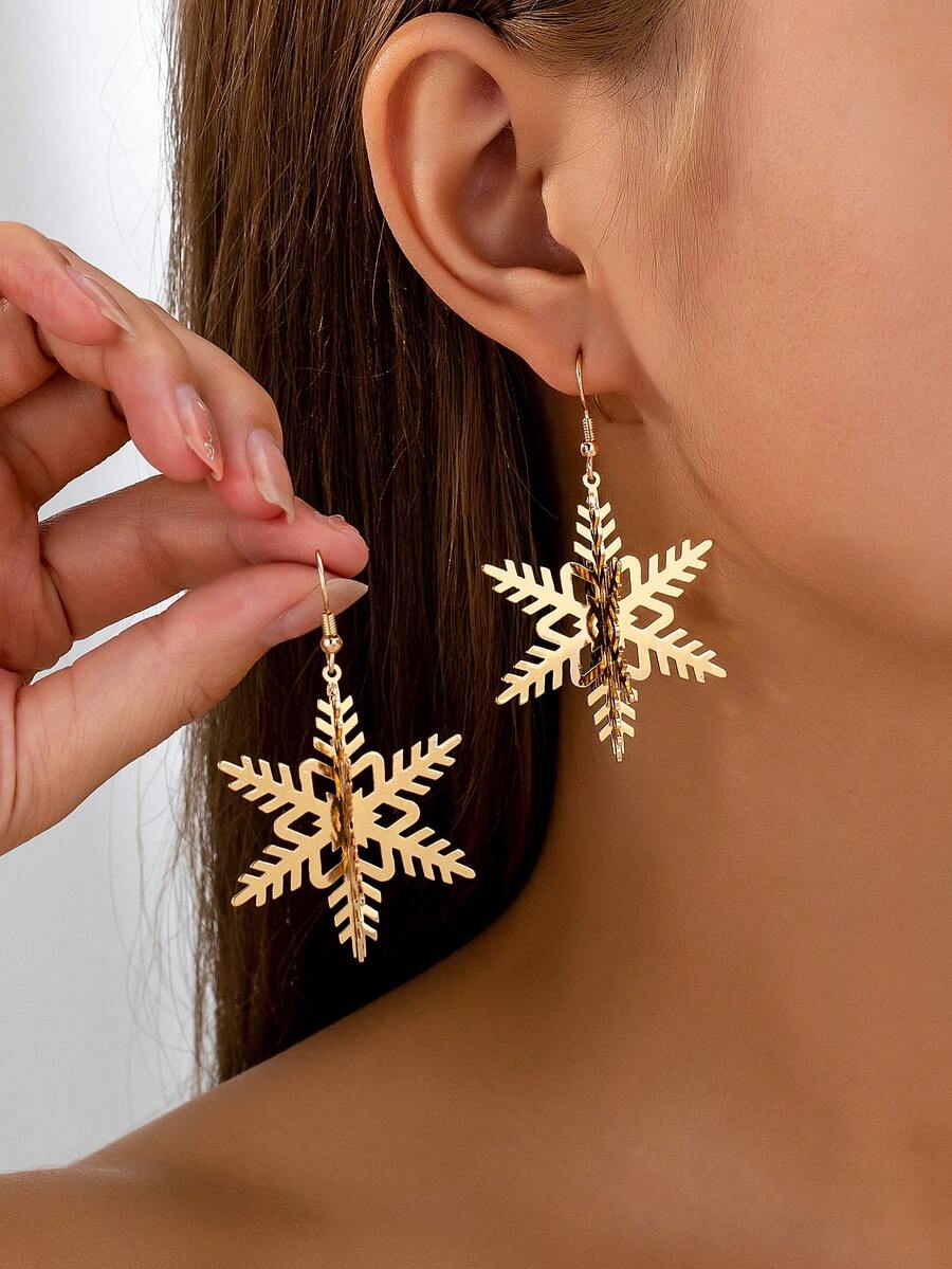 1 Cặp bông tai hình bông tuyết Giáng sinh thời trang đan chéo, thích hợp để đeo hàng ngày - Vàng - Xem 1