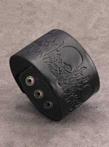 1 Stück Punk Rock Flammen Totenkopf Leder Breites Armband, Gothic Stil große und kleine Dämonenkopf Stern-förmige Accessoires, verstellbares Leder Armband für Herren & Damen, Karnevals Party Zubehör