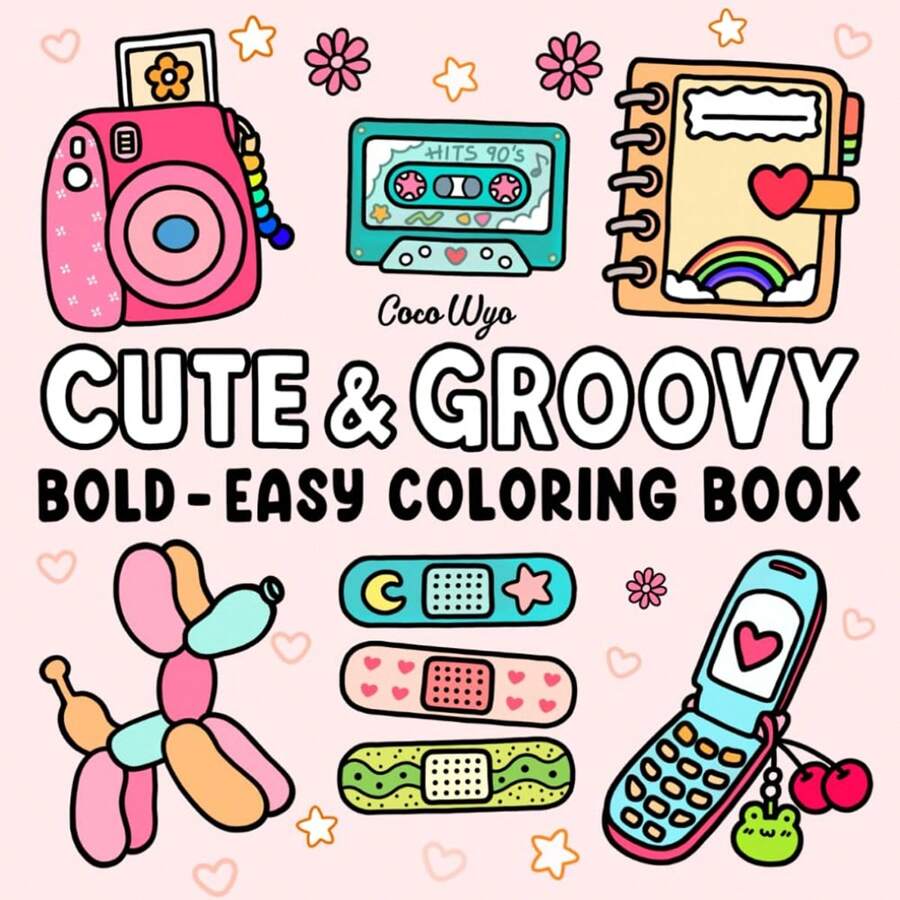 Cute & Groovy Coloring Book For Adults And Kids, Bold And Easy, Simple