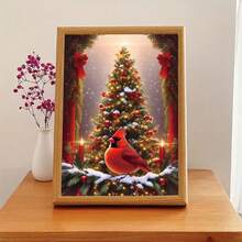1 bộ tranh đính đá 5D hình lò sưởi Giáng sinh cỡ lớn, cây thông Noel và chim Robin - Bộ tranh khảm đá Acrylic tròn nguyên khối, thích hợp trang trí tường nhà và văn phòng, đồ dùng cho tiệc ngày lễ, không khung - Nhiều màu - Xem 4