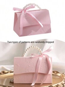 Set de 3 bolsas de regalo decoradas con perlas con caja de caramelos impresa y cinta de seda (con perlas), perfectas para bodas, fiestas, cumpleaños, decoración de festivales y regalos de Acción de Gracias, Navidad y Día de San Valentín