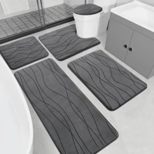 2/3/5 件波浪形设计浴室垫套装，记忆泡沫浴室地毯套装，超强吸水浴室垫，适用于浴室、浴缸、卫生间、淋浴间，防滑、可水洗、快干家居浴室装饰户外地毯门垫秋季装饰浴室配件返校入口装饰 - 暗黑色 - 查看 2