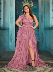 QOQ Stylowa Elegancka Damska Plus Size Formalna Suknia Letnia Wieczorowa Suknia Na Kolację Przyjęcie, Formalne Wydarzenia, Koktajlowe Przyjęcie, Urodziny Przyjęcia, Gala Jednolity Kolor Rozcięcie Asymetryczne Sukienki Na Szyję