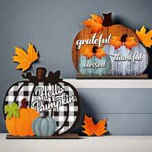 1 套 Hello Pumpkin 木制标牌、秋季感恩节分层托盘装饰、适合秋季餐桌装饰、南瓜家庭收获木制分层托盘装饰、节日装饰、派对礼品、节日用品、完美的节日礼物 - 彩色 - 查看 1