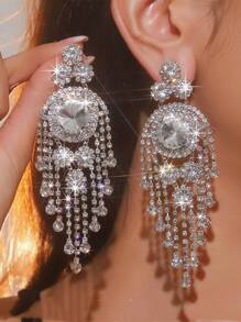 1 Cặp bông tai tua rua bằng đá Rhinestone hình học màu đỏ và xanh lá cây sang trọng, phù hợp cho trang phục dự tiệc, đám cưới, lễ hội của phụ nữ - hình học - Xem 3