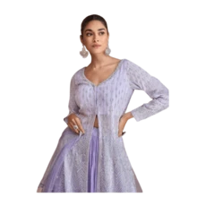 Stunning Georgette Designer Wedding Wear Multi Gown With Embroidered Dupatta For Girls & Women - 海軍藍多色 - 查看 5