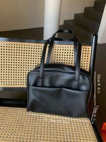 Korean Style Women Large Capacity Shoulder Bag, Vintage Underarm Bag, Suitable For Work, School, Commuting, Fashion Tote Bag, Autumn (Accessory Is For Display Only, Not Included) - Black - View 6