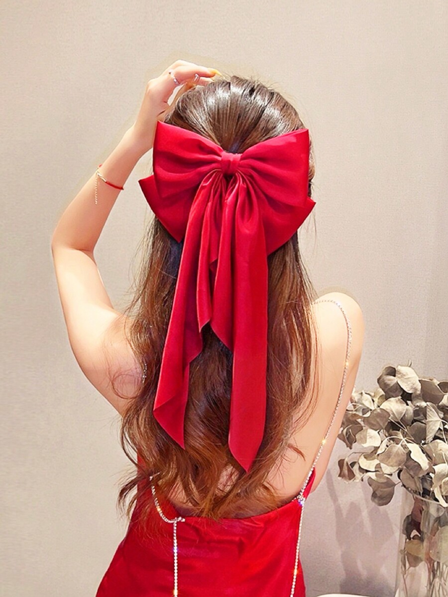 1 Pc Red Hair Bows For Women Big Bow Hair Clips For Girls Silky Satin