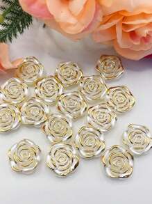 20/50 件 18 毫米/12 毫米金箔手工扁平玫瑰珠，单面玫瑰花形圆孔珠适用于门帘、花环、项链、手链 DIY 工艺用品 - 燙金玫瑰花 - 查看 8