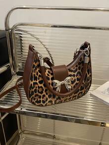 Túi đeo vai hình lưỡi liềm họa tiết da báo thời trang mới, Túi đeo nách đa năng phong cách đường phố, Túi đeo chéo khối màu tối giản dành cho nữ - Nhiều màu - Xem 9