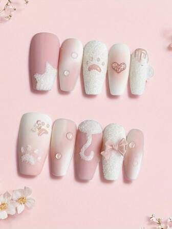 10Pcs Handmade Soft Plush Cat Claw Sugar Nail Tips, Cute Adorable Sweet Butterfly Decor (Plush Style) Press On Nails Nail Supplies Nails