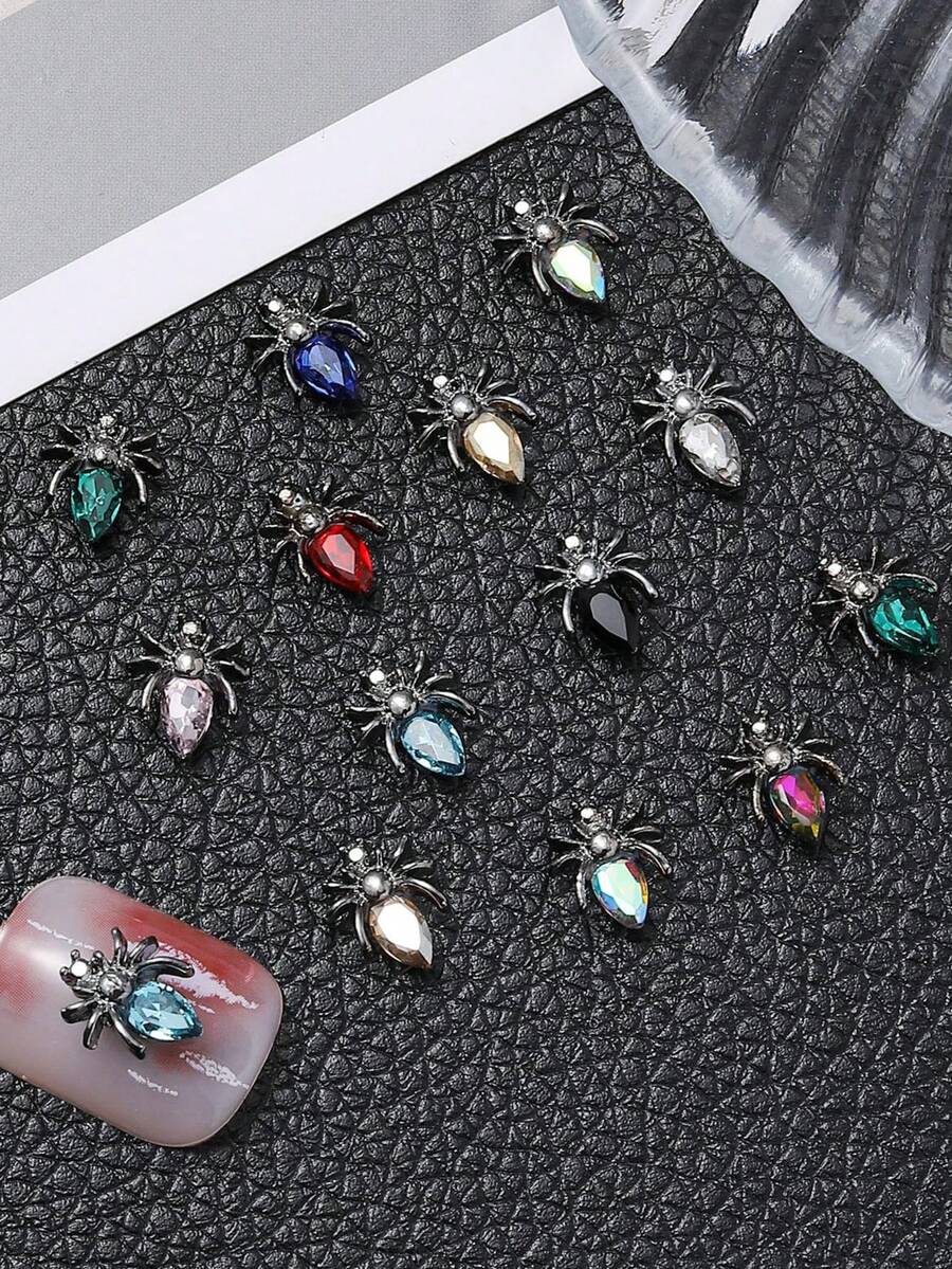 10/20 件万圣节指甲饰品蜘蛛用于指甲设计 - 哥特式复古合金指甲钉配件用于丙烯酸指甲的指甲首饰 - 朋克风格小蜘蛛饰品用于工艺品 DIY - 彩色 - 查看 1