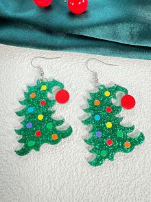 1 对时尚经典彩色圣诞树形女士耳环，圣诞珠宝 - 彩色 - 查看 4