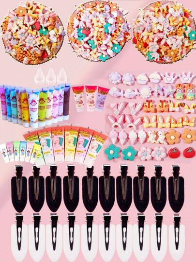 DIY 20PCSBlack And White Hair Clips, 3PCS Random Color Simulated Cream With 3PCS Flower Tips, 30PCS Random Resin Accessories, Gifts For Friends, Cute Hair Accessories Summer, School